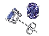 0.80 cts Genuine Oval Tanzanite Stud Earrings - 14kt White or Yellow Gold