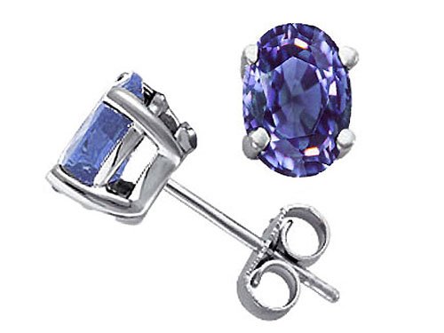 0.80 cts Genuine Oval Tanzanite Stud Earrings - 14kt White or Yellow Gold