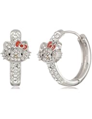 Hello Kitty by Simmons Jewelry Co. Czech Crystals Flat Pave Face and Red Bow Girls Hoop Earrings