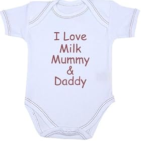 I Love Milk, Mummy & Daddy' Baby Bodysuit Vest Newborn -12 months in 9 Colours