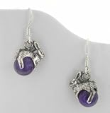 Sterling Silver Bunny Rabbit on AMETHYST Ball Earrings