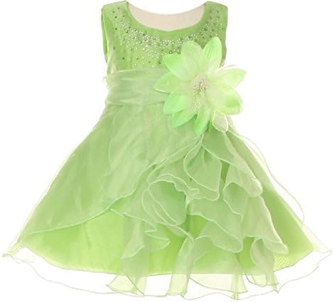 Little Baby Girls' Dazzling Cascade Rhinestone Ruffle Flowers Girls Dresses Lime Size XL