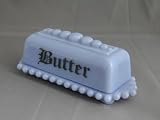 Blue Delphite Glass Quarter Stick Covered Butter Dish