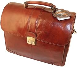Mancini Brown Vegetable Tan Cowhide Leather Briefcase Laptop