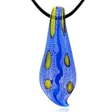 Pugster Murano Glass Blue And Yellow Skinny Leaf Necklace Pendant