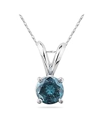 1/4 Carat Round Blue Diamond Solitaire Pendant in 14K White Gold