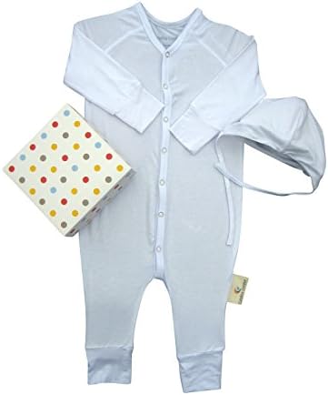 Baby Pajamas Long Sleeve& Baby Cap Gift Box Viscose From Bamboo (6M, White)
