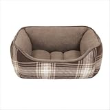 Plaid Fleece Reversible Rectangular Cuddler Dog Bed in Brown / Mink