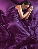 Plum Satin King Size Duvet Set With Fitted Sheet