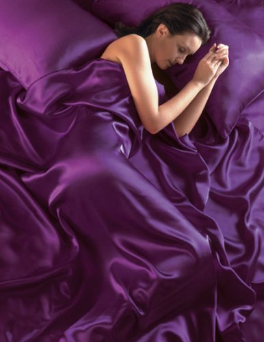 Plum Satin King Size Duvet Set With Fitted Sheet