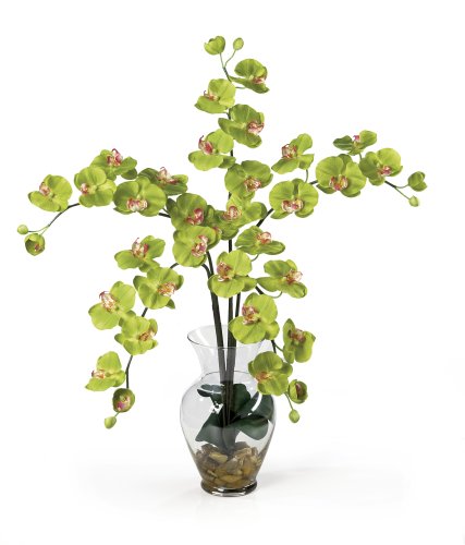 Silk Orchid Artificial Flower Arrangement - Phalaenopsis Liquid Illusion-Green
