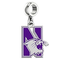 Northwestern Wildcats Silver Logo and School Color Dangle Charm Fits All Pandora Style Charm Bracelets