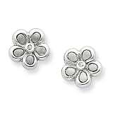 Sterling Silver White Ice .02ct. Matte Finish Diamond Flower Earrings