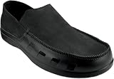 crocs Men's Tideline Leather Slip-On,Black/Black,12 M