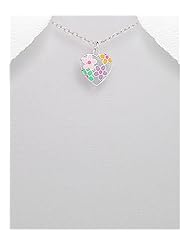 Flower Colored Enamel Pendant Necklace In 92.5 Sterling Silver