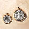 Double Sided Round Oxidized Saint Benedict Medal in a Gold Tone Bezel Mount - 3/4" Height - Made in Italy