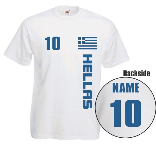 HELLAS EM T-SHIRT – GRIECHENLAND FUSSBALL EURO FAN SHIRT Trikot Look | Name + Nummer | Weiße T-Shirt | S-XXL