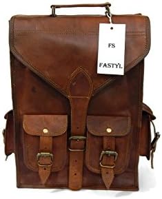 Fastyl Handmade 15โ Arnica Vintage Genuine Mens Womens Leather Laptop School Book Bag Backpack Rucksack