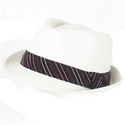 New Stripe Band Stingy Brim Braid Fedora Trilby Hat White - Large / Extra Large