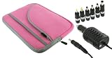 HP Mini 110-1036NR 10.1-Inch Netbook Neoprene Sleeve Slip Case and 12v Car Charger (Invisible Zipper Tri-Pocket - Pink)