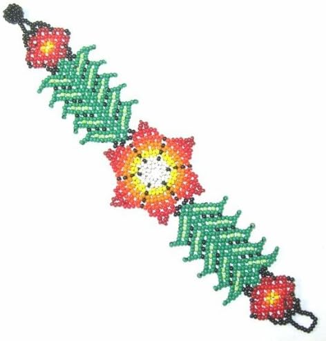 Peyote Flower Huichol Bead Bracelet 7 Inch