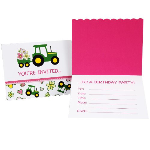 John Deere Pink Invitations (8 count) Party Accessory