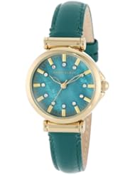 Anne Klein Womens AK/1458TMTE Genuine Leather Gold-Tone Swarovski Elements Teal Strap Dress Watch