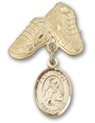 14K Gold Baby Badge with St. Isidore of Seville Charm and Baby Boots Pin