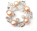 Pink freshwater pearl white gold plated brooch pin 40mm anadem shape