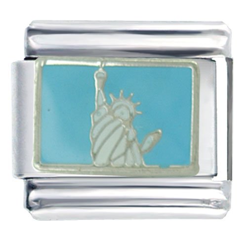 White Statue Liberty Travel & Flags Italian Charm Bracelet