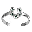 Sterling Silver Fashion Toe Ring - Horse Shoe with Emerald CZ - 2mm Band Width