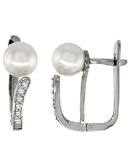 14k White Gold Pearl Earrings w/ 0.13 Carat Brilliant Cut ( H-I Color; VS2-SI1 Clarity ) Diamonds & 7mm White Pearls