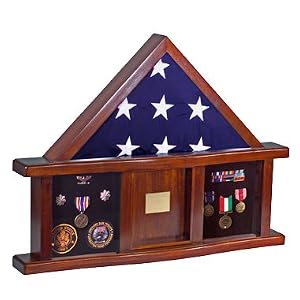 Military Medal Shadow Box with Display Case for Memorial Flag - Felt in Black, Blue, or Red