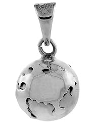Sterling Silver Globe Harmony Ball Pendant, 7/8 inch with snake chain.