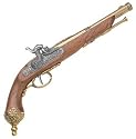 1825 Italian Percussion Dueling Flintlock Pistol - Wood and Metal Replica Gun with Antique Brass and Silver Tone Accents