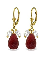 14k Solid Gold Leverback Earrings with White Topaz & Rubies