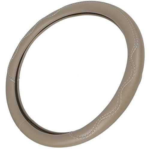 BDK BPA Free ODORLESS Leather Steering Wheel Cover Beige - Fit All Standard Size, Non-Toxic