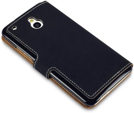 HTC One Mini Low Profile Covert Branded Faux Leather Wallet Case (Black)