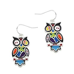 Multi Color Epoxy Owl Dangle Fashion Earrings