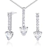 Debonair Style Heart Shape White CZ Pendant Earrings Set in Sterling Silver Rhodium Finish