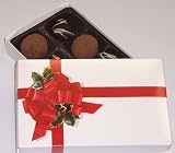 Scott's Cakes Cocoa Covered Dark and Dark Chocolate Truffles 1/2 Pound Ribbon n Holly Box