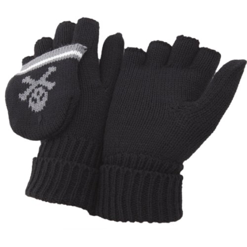 Childrens/Kids Boys Skull Winter Capped Fingerless Gloves