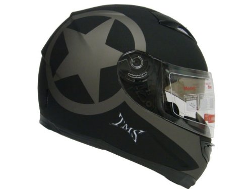 TMS Star Matte Black Dual Visor Full Face Motorcycle Helmet W/ Smoke Sun Shield (XX Large)