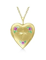 Heart Shaped Cross Pendant Necklace And Locket For Women Flower Design 14K Yellow Gold Vermile