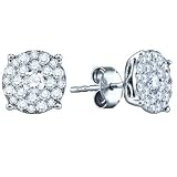 14K White Gold Brilliant Round Cut Diamond Round Shape Cluster Earrings (0.50 cttw, G-H-I Color, I1-I2 Clarity) Look of 1 CT each
