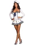 Long Sleeve Sailor Costume Womens Sexy Naval Uniform Navy Mini Dress White Hat