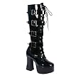 4 3/4 Inch Hot Platform Boots Gothic Knee Boots 4 Buckle Boot Black Patent