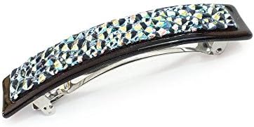 Hair Barrette with Silver and Black Textured Dichroic Glass on French Clip