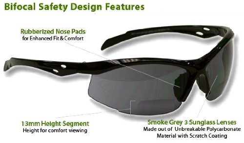 Bifocal Safety Glasses SB-9000 PS Smoke, +2.50 On Sale