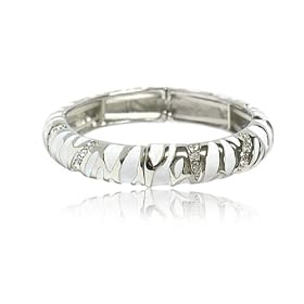 Silver White Crystal Deco Stretch Bracelet Fashion Jewelry
